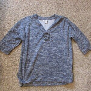 NWOT Liz Claiborne XL Gray Lace Up VNeck Soft Terry Longer Back Side Slits Top